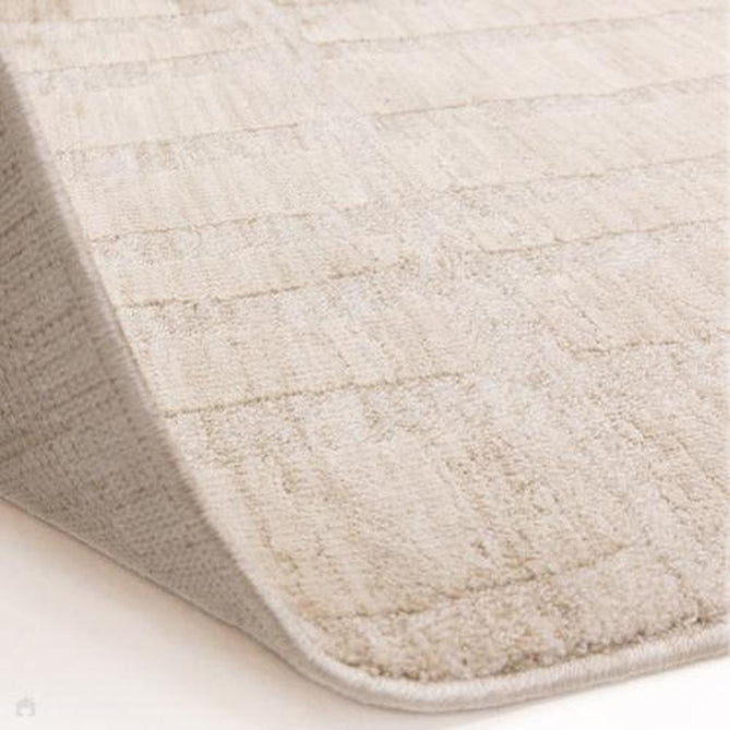 Laurent LA08 Modern Plain Distressed Abstract Subtle Rectangular Grid Space-Dyed Tonal Textured Soft-Touch Durable Fine Yarn Polyester Low Profile Dense Short Pile Fringe Warm Beige/Cream Rug-Asiatic Carpets-Rug Love - The Most Loved Rug Store