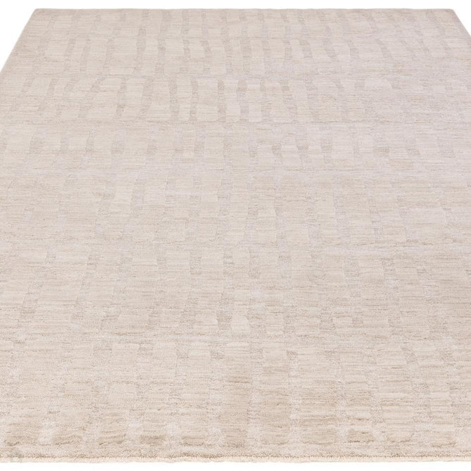 Laurent LA08 Modern Plain Distressed Abstract Subtle Rectangular Grid Space-Dyed Tonal Textured Soft-Touch Durable Fine Yarn Polyester Low Profile Dense Short Pile Fringe Warm Beige/Cream Rug-Asiatic Carpets-Rug Love - The Most Loved Rug Store