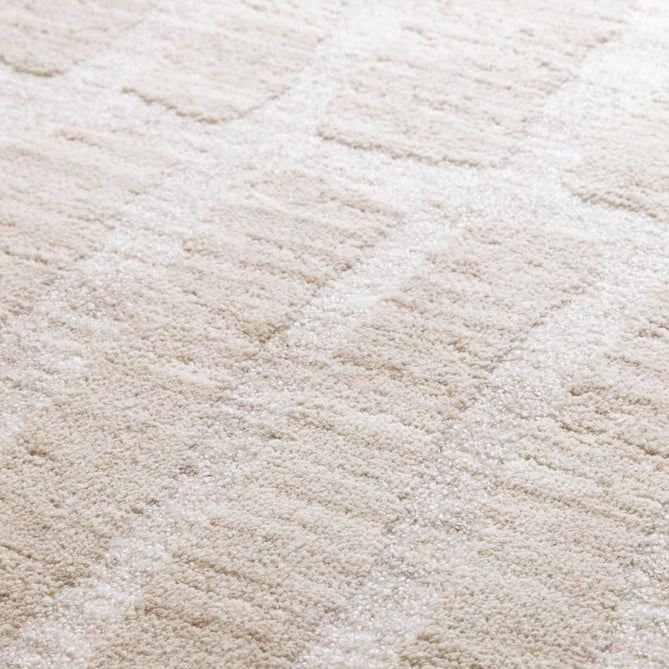 Laurent LA08 Modern Plain Distressed Abstract Subtle Rectangular Grid Space-Dyed Tonal Textured Soft-Touch Durable Fine Yarn Polyester Low Profile Dense Short Pile Fringe Warm Beige/Cream Rug-Asiatic Carpets-Rug Love - The Most Loved Rug Store