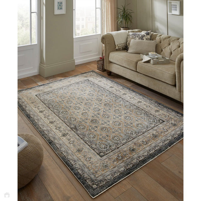 Legacy LEG02 Traditional Persian Medallion Border Soft-Touch Short Pile Polyester Flatweave Slate/Beige Rug-Concept Looms-Rug Love - The Most Loved Rug Store
