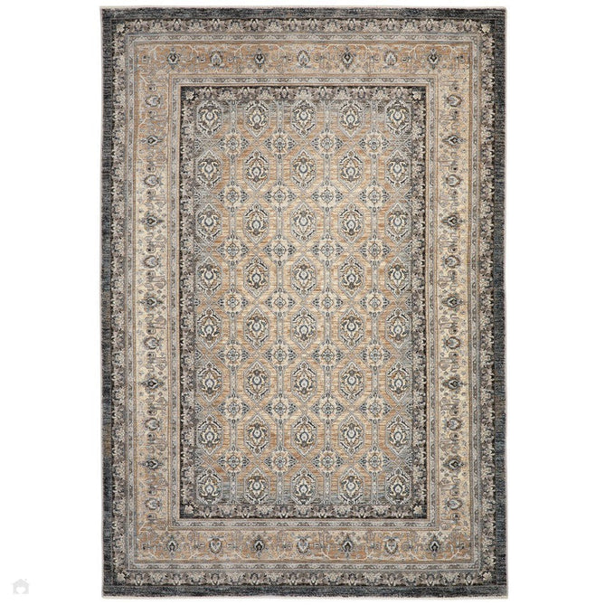 Legacy LEG02 Traditional Persian Medallion Border Soft-Touch Short Pile Polyester Flatweave Slate/Beige Rug-Concept Looms-Rug Love - The Most Loved Rug Store