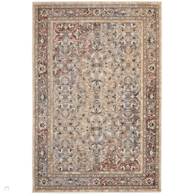 Legacy LEG03 Traditional Persian Medallion Border Soft-Touch Short Pile Polyester Flatweave Beige/Rust Rug-Concept Looms-Rug Love - The Most Loved Rug Store