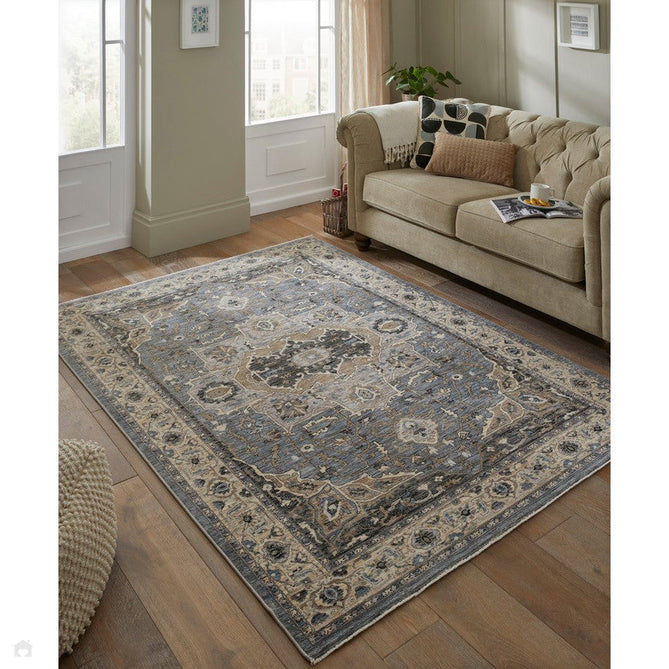 Legacy LEG04 Traditional Persian Medallion Border Soft-Touch Short Pile Polyester Flatweave Blue/Beige Rug-Concept Looms-Rug Love - The Most Loved Rug Store