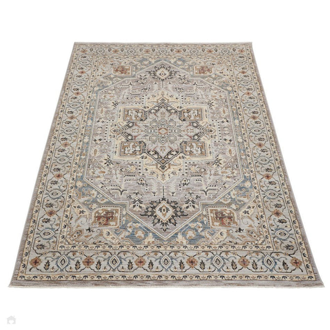 Legacy LEG05 Traditional Persian Medallion Border Soft-Touch Short Pile Polyester Flatweave Grey/Slate Rug-Concept Looms-Rug Love - The Most Loved Rug Store
