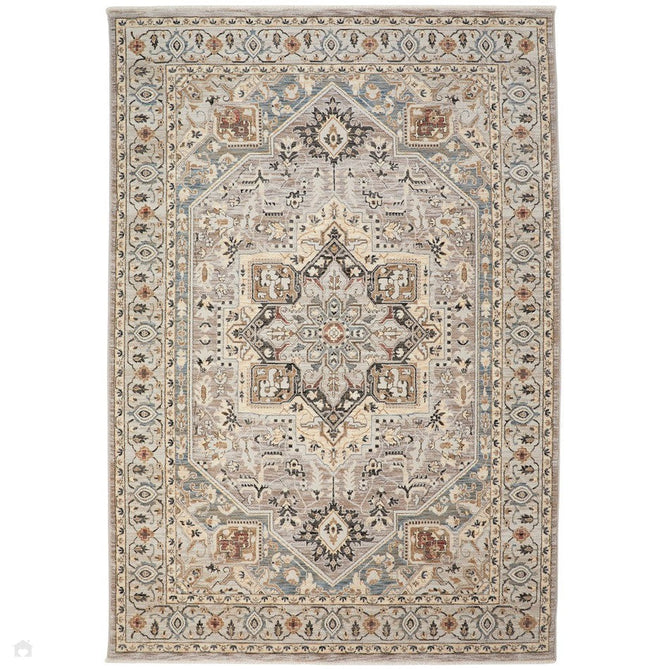 Legacy LEG05 Traditional Persian Medallion Border Soft-Touch Short Pile Polyester Flatweave Grey/Slate Rug-Concept Looms-Rug Love - The Most Loved Rug Store