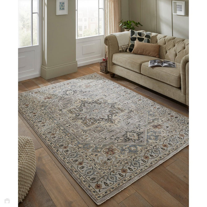Legacy LEG05 Traditional Persian Medallion Border Soft-Touch Short Pile Polyester Flatweave Light Grey/Slate Blue/Ivory Rug-Concept Looms-Rug Love - The Most Loved Rug Store