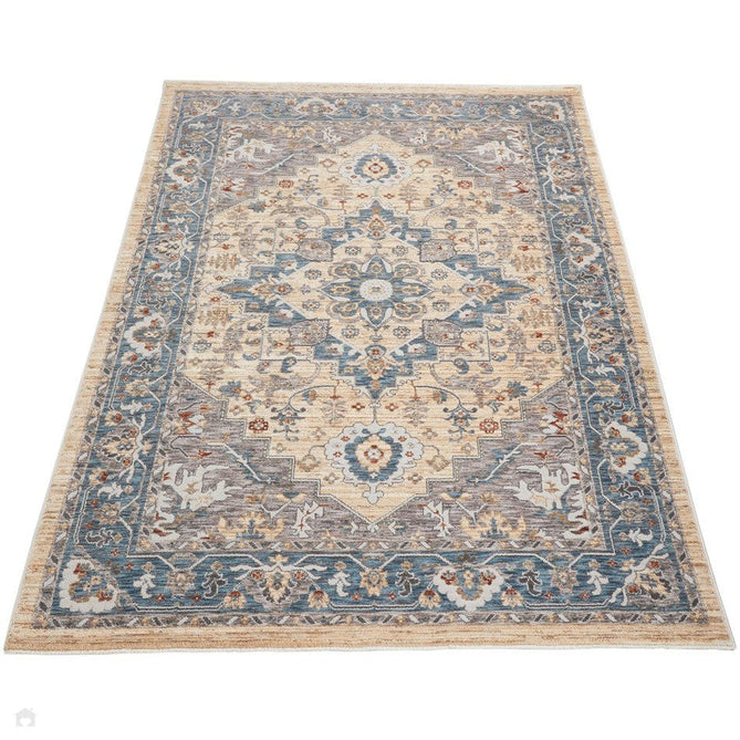 Legacy LEG07 Traditional Persian Medallion Border Soft-Touch Short Pile Polyester Flatweave Blue/Cream Rug-Concept Looms-Rug Love - The Most Loved Rug Store