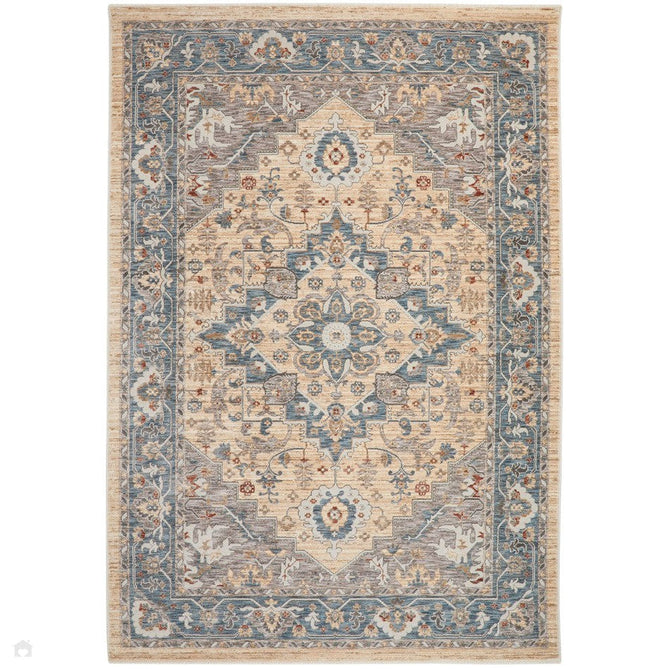 Legacy LEG07 Traditional Persian Medallion Border Soft-Touch Short Pile Polyester Flatweave Blue/Cream Rug-Concept Looms-Rug Love - The Most Loved Rug Store