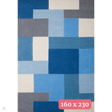 Lexus Modern Geometric Blocks Hand-Woven Carved Wool Blue/Grey/White Rug 160 x 230 cm