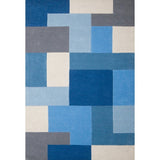 Lexus Modern Geometric Blocks Hand-Woven Carved Wool Blue/Grey/White Rug