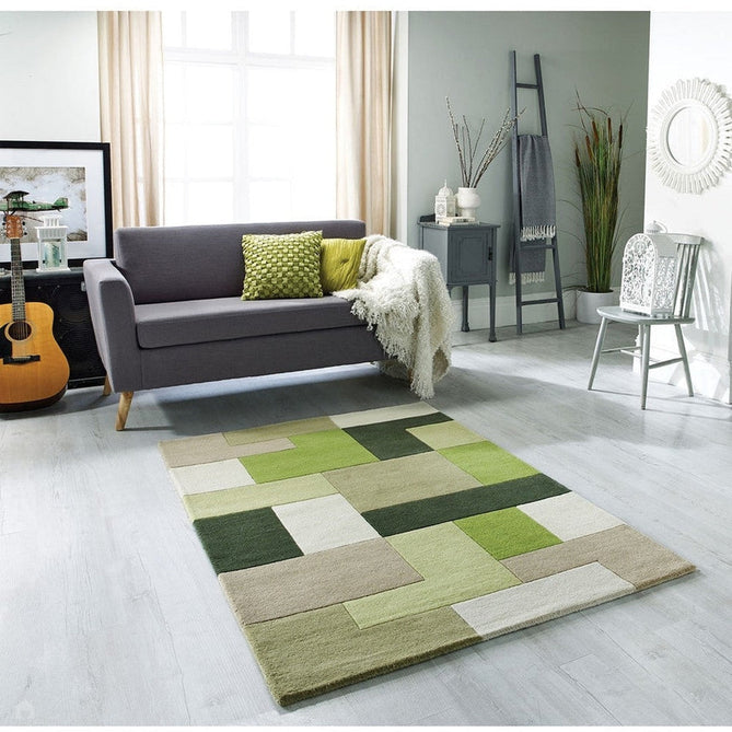 Lexus Modern Geometric Blocks Hand-Woven Carved Wool Green/Beige/Black/White Rug-Oriental Weavers-Rug Love - The Most Loved Rug Store