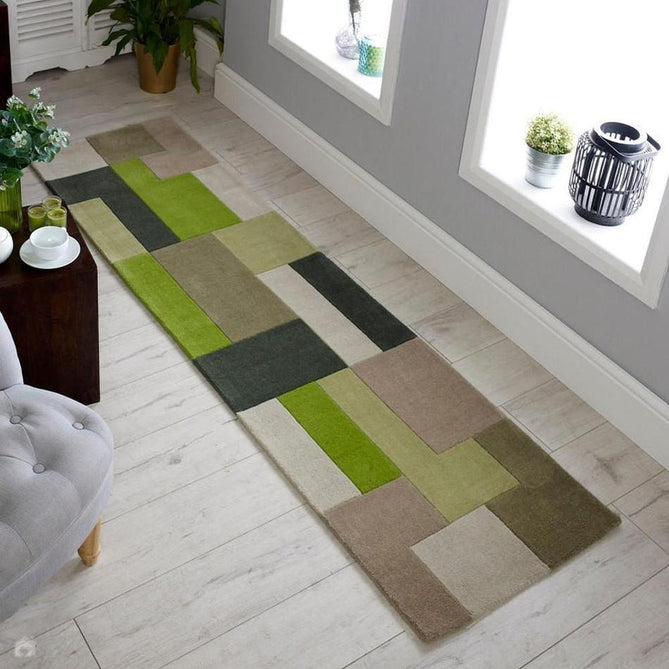 Lexus Modern Geometric Blocks Hand-Woven Carved Wool Green/Beige/Black/White Runner-Oriental Weavers-Rug Love - The Most Loved Rug Store