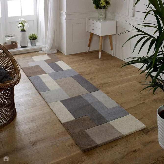 Lexus Modern Geometric Blocks Hand-Woven Carved Wool Neutral/Beige/Grey/Brown Runner-Oriental Weavers-Rug Love - The Most Loved Rug Store