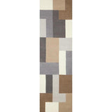 Lexus Modern Geometric Blocks Hand-Woven Carved Wool Neutral/Beige/Grey/Brown Runner