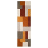 Lexus Modern Geometric Blocks Hand-Woven Carved Wool Orange Terracotta/Tan/Rust/Red/Brown Runner