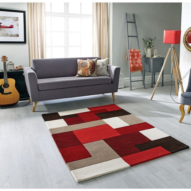 Lexus Modern Geometric Blocks Hand-Woven Carved Wool Red/Taupe/Black/White Rug-Oriental Weavers-Rug Love - The Most Loved Rug Store