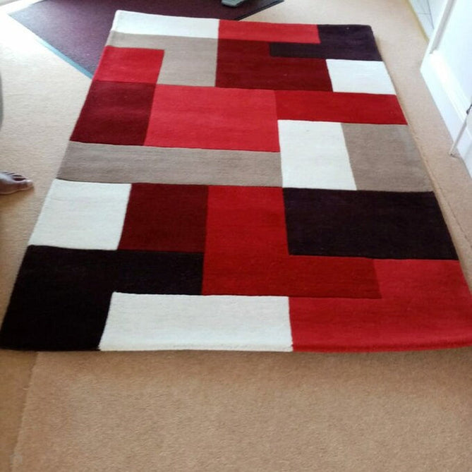 Lexus Modern Geometric Blocks Hand-Woven Carved Wool Red/Taupe/Black/White Rug-Oriental Weavers-Rug Love - The Most Loved Rug Store