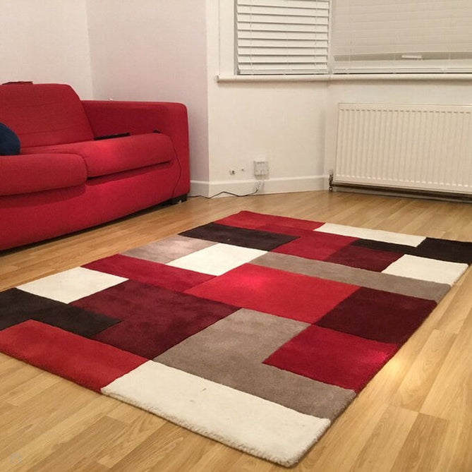 Lexus Modern Geometric Blocks Hand-Woven Carved Wool Red/Taupe/Black/White Rug-Oriental Weavers-Rug Love - The Most Loved Rug Store
