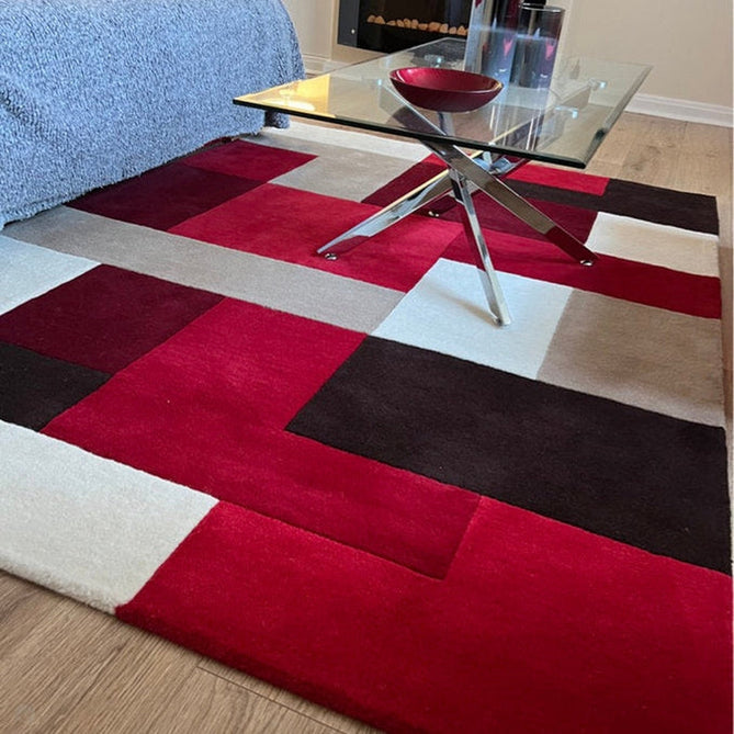 Lexus Modern Geometric Blocks Hand-Woven Carved Wool Red/Taupe/Black/White Rug-Oriental Weavers-Rug Love - The Most Loved Rug Store