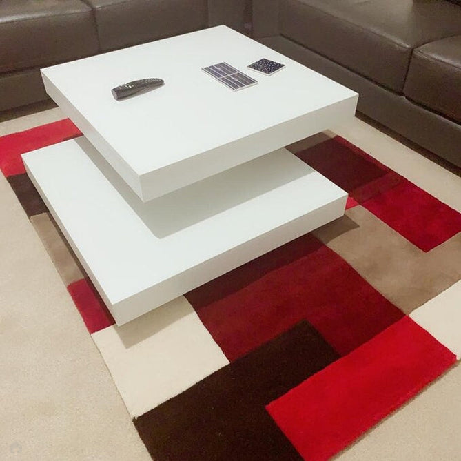 Lexus Modern Geometric Blocks Hand-Woven Carved Wool Red/Taupe/Black/White Rug-Oriental Weavers-Rug Love - The Most Loved Rug Store