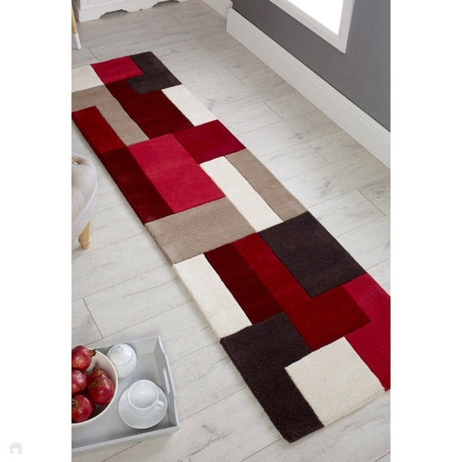 Lexus Modern Geometric Blocks Hand-Woven Carved Wool Red/Taupe/Black/White Rug-Oriental Weavers-Rug Love - The Most Loved Rug Store