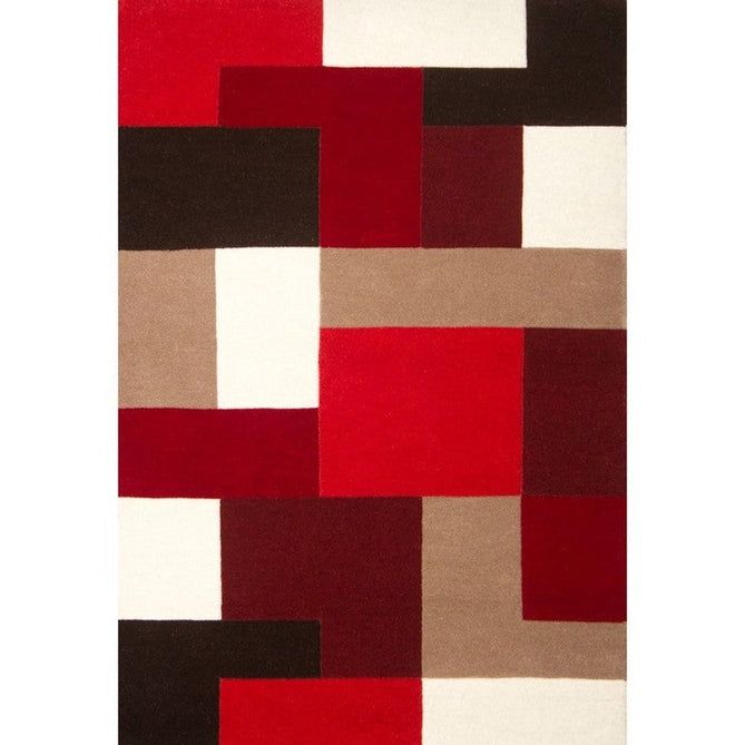 Lexus Modern Geometric Blocks Hand-Woven Carved Wool Red/Taupe/Black/White Rug-Oriental Weavers-Rug Love - The Most Loved Rug Store