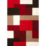 Lexus Modern Geometric Blocks Hand-Woven Carved Wool Red/Taupe/Black/White Rug