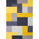 Lexus Modern Geometric Blocks Hand-Woven Carved Wool Yellow/Anthracite/Grey Rug