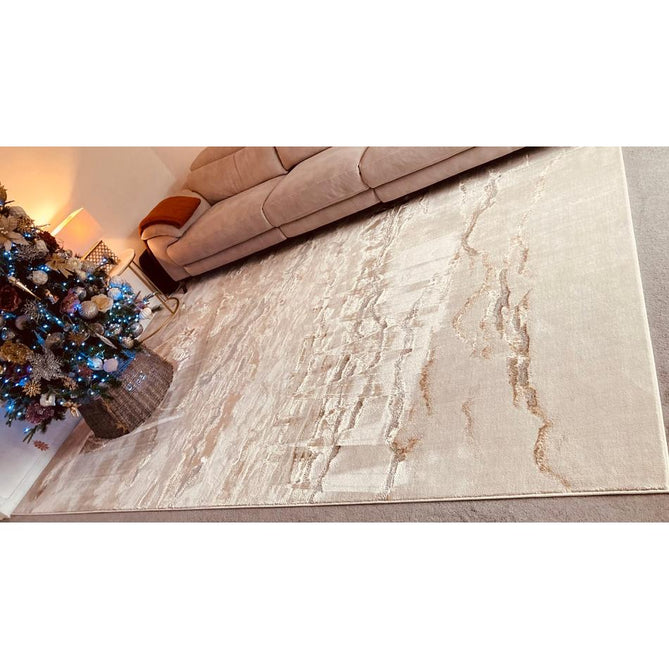 Aurora AU17 Linea Modern Abstract Distressed Marbled Metallic Shimmer Textured High-Density Soft Smooth Low Profile Polyblend Short-Pile Beige/Bronze/Brown/Champagne/Grey Runner