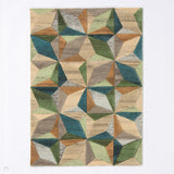 Lilianna Modern Embossed Geometric Hand-Carved 3D Hi-Low Textured Wool Green/Blue/Grey/Orange/Multicolour Rug