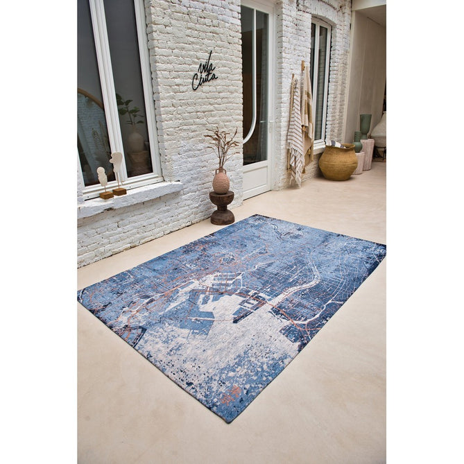 Louis De Poortere Cities Tokyo 9314 Conductive Blue Washable Polyester Flatweave Eco-Rug-Louis De Poortere-Rug Love - The Most Loved Rug Store