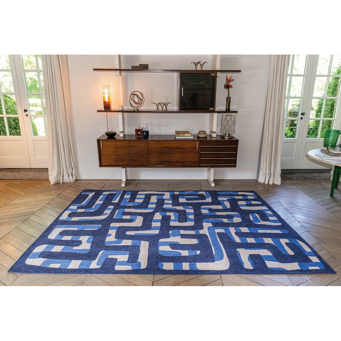 Louis De Poortere Craft Kuba 9336 Ultramarine Washable Polyester Flatweave Eco-Runner-Louis De Poortere-Rug Love - The Most Loved Rug Store