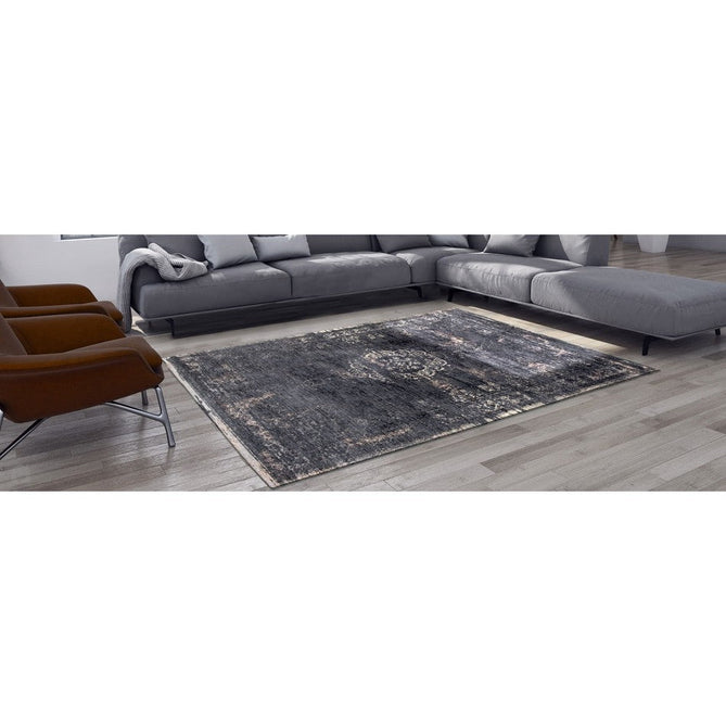 Louis De Poortere Fading World Medallion 8263 Mineral Black Washable Polyester Flatweave Eco-Rug-Louis De Poortere-Rug Love - The Most Loved Rug Store