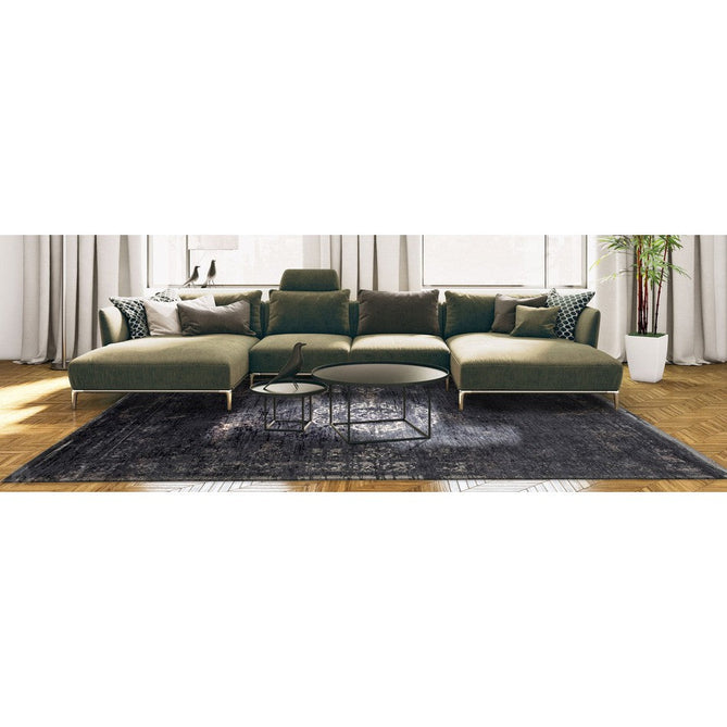 Louis De Poortere Fading World Medallion 8263 Mineral Black Washable Polyester Flatweave Eco-Rug-Louis De Poortere-Rug Love - The Most Loved Rug Store