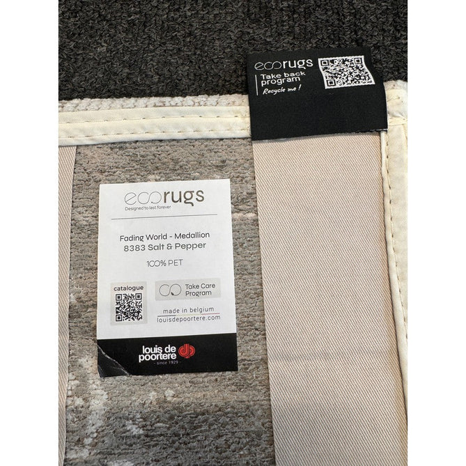 Louis De Poortere Fading World Medallion 8383 Salt & Pepper Washable Polyester Flatweave Soft Ivory/Warm Taupe/Charcoal Grey/Stone Beige Eco-Rug-Louis De Poortere-Rug Love - The Most Loved Rug Store