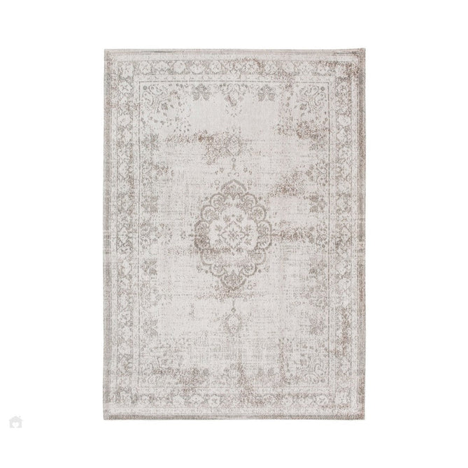Louis De Poortere Fading World Medallion 8383 Salt & Pepper Washable Polyester Flatweave Soft Ivory/Warm Taupe/Charcoal Grey/Stone Beige Eco-Rug-Louis De Poortere-Rug Love - The Most Loved Rug Store