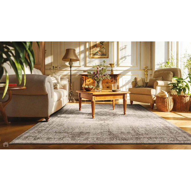 Louis De Poortere Fading World Medallion 8383 Salt & Pepper Washable Polyester Flatweave Soft Ivory/Warm Taupe/Charcoal Grey/Stone Beige Eco-Rug-Louis De Poortere-Rug Love - The Most Loved Rug Store