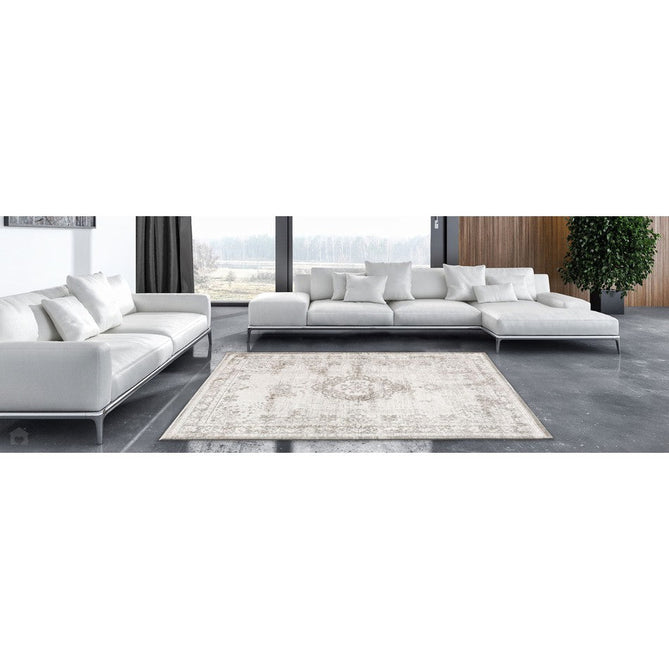 Louis De Poortere Fading World Medallion 8383 Salt & Pepper Washable Polyester Flatweave Soft Ivory/Warm Taupe/Charcoal Grey/Stone Beige Eco-Rug-Louis De Poortere-Rug Love - The Most Loved Rug Store