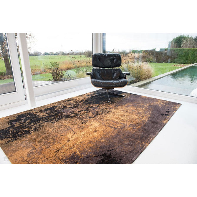 Louis De Poortere Mad Men Cracks 8618 Deep Mine Washable Polyester Flatweave Golden Ochre/Burnt Amber/Charcoal Black/Earthy Brown Eco-Rug-Louis De Poortere-Rug Love - The Most Loved Rug Store