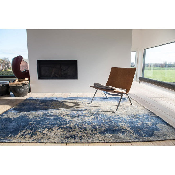 Louis De Poortere Mad Men Cracks 8629 Abyss Blue Washable Polyester Flatweave Abyss Blue/Midnight Navy/Denim Blue/Cool Grey/Warm Beige/Soft Taupe Eco-Rug-Louis De Poortere-Rug Love - The Most Loved Rug Store