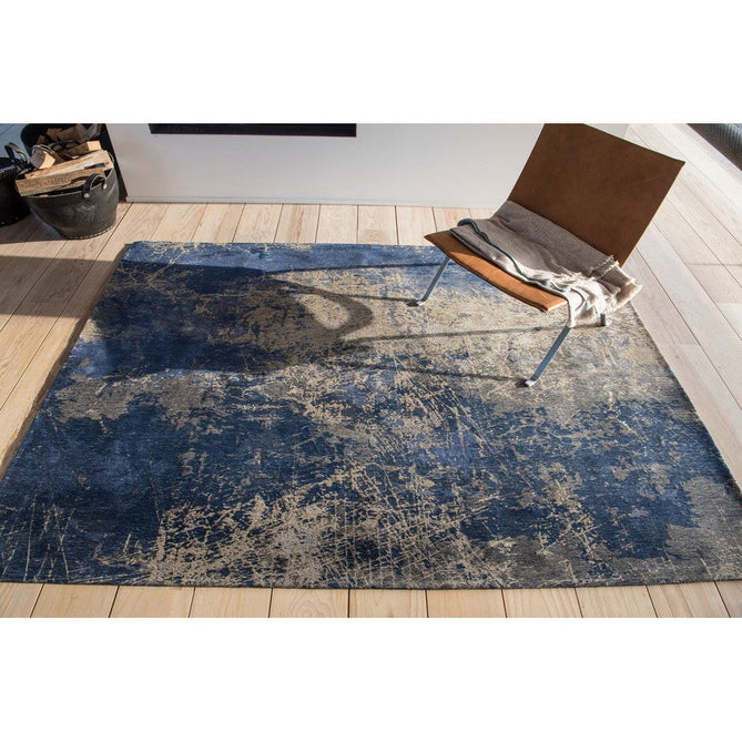 Louis De Poortere Mad Men Cracks 8629 Abyss Blue Washable Polyester Flatweave Abyss Blue/Midnight Navy/Denim Blue/Cool Grey/Warm Beige/Soft Taupe Eco-Rug-Louis De Poortere-Rug Love - The Most Loved Rug Store