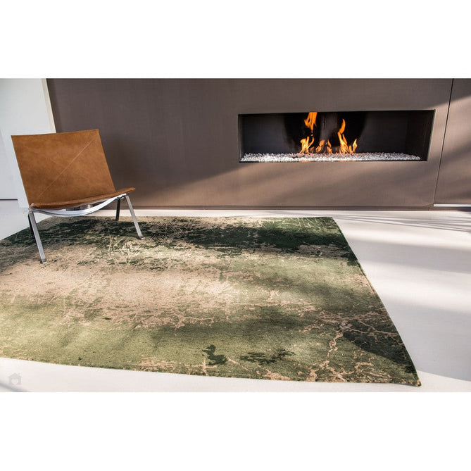 Louis De Poortere Mad Men Cracks 8723 Dark Pine Washable Polyester Flatweave Dark Pine Green/Moss/Sage/Muted Taupe/Stone Grey Eco-Rug-Louis De Poortere-Rug Love - The Most Loved Rug Store