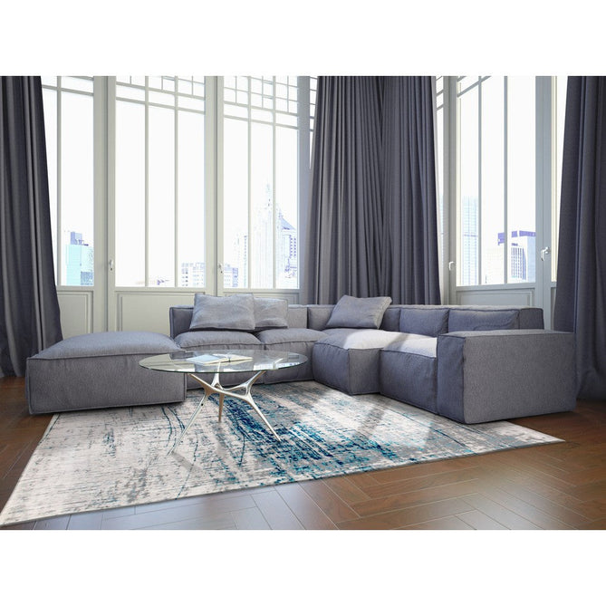 Louis De Poortere Mad Men Griff 8421 Bronx Azurite Washable Polyester Flatweave Pale Silver/Steel Grey/Azurite Blue/Sky Blue Eco-Rug-Louis De Poortere-Rug Love - The Most Loved Rug Store