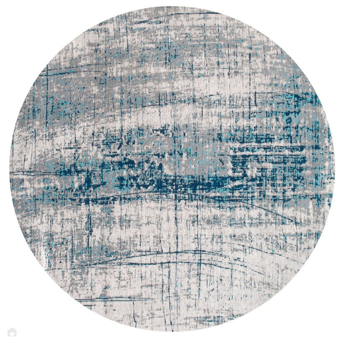 Louis De Poortere Mad Men Griff 8421 Bronx Azurite Washable Polyester Flatweave Pale Silver/Steel Grey/Azurite Blue/Sky Blue Round Eco-Rug-Louis De Poortere-Rug Love - The Most Loved Rug Store