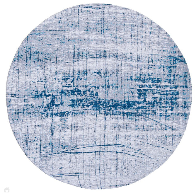 Louis De Poortere Mad Men Griff 8421 Bronx Azurite Washable Polyester Flatweave Pale Silver/Steel Grey/Azurite Blue/Sky Blue Round Eco-Rug-Louis De Poortere-Rug Love - The Most Loved Rug Store