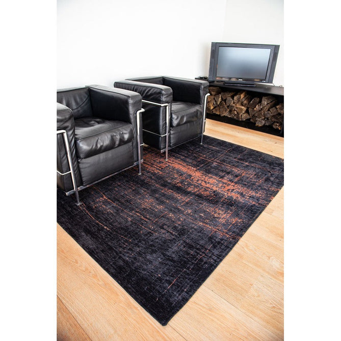 Louis De Poortere Mad Men Griff 8925 Soho Copper Washable Polyester Flatweave Deep Charcoal Black/Burnished Copper/Smokey Grey Eco-Rug-Louis De Poortere-Rug Love - The Most Loved Rug Store