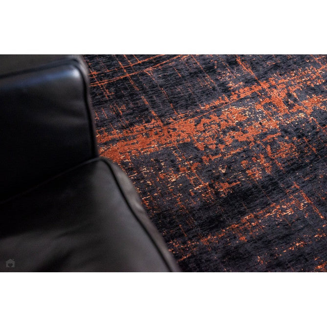 Louis De Poortere Mad Men Griff 8925 Soho Copper Washable Polyester Flatweave Deep Charcoal Black/Burnished Copper/Smokey Grey Eco-Rug-Louis De Poortere-Rug Love - The Most Loved Rug Store