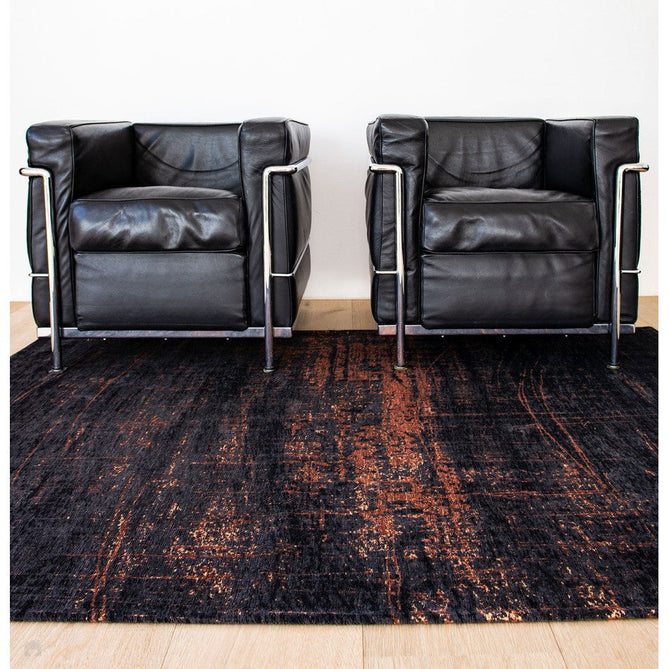 Louis De Poortere Mad Men Griff 8925 Soho Copper Washable Polyester Flatweave Deep Charcoal Black/Burnished Copper/Smokey Grey Eco-Rug-Louis De Poortere-Rug Love - The Most Loved Rug Store