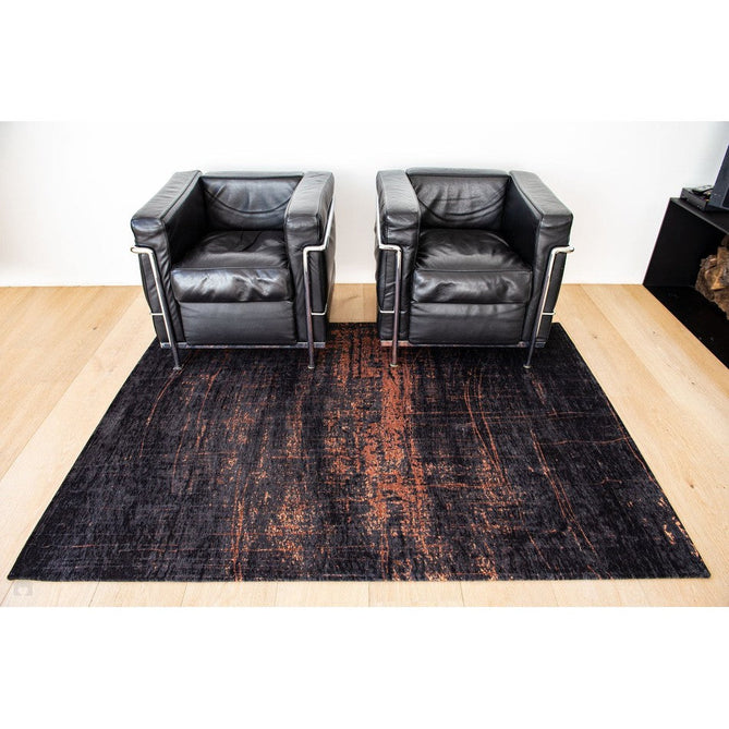 Louis De Poortere Mad Men Griff 8925 Soho Copper Washable Polyester Flatweave Deep Charcoal Black/Burnished Copper/Smokey Grey Eco-Rug-Louis De Poortere-Rug Love - The Most Loved Rug Store