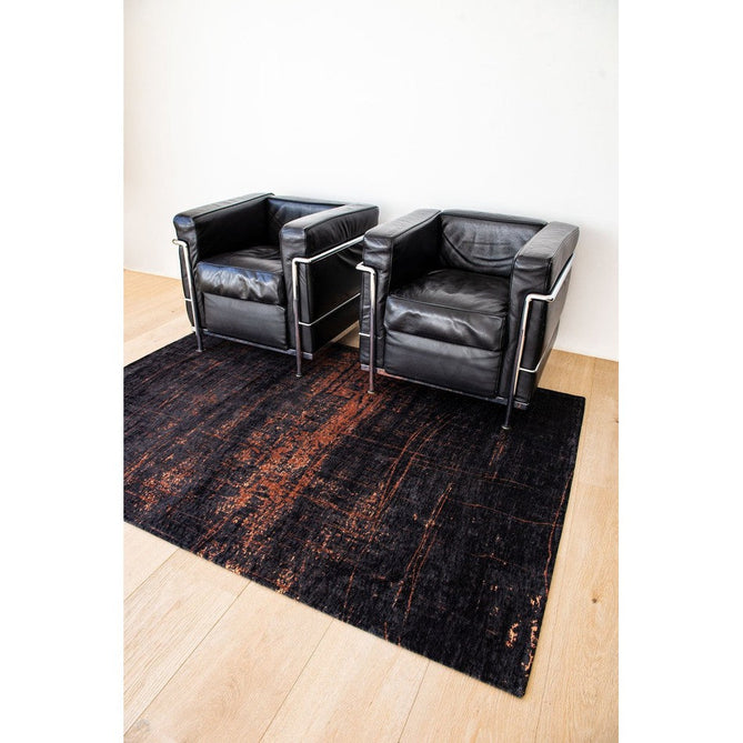 Louis De Poortere Mad Men Griff 8925 Soho Copper Washable Polyester Flatweave Deep Charcoal Black/Burnished Copper/Smokey Grey Eco-Rug-Louis De Poortere-Rug Love - The Most Loved Rug Store